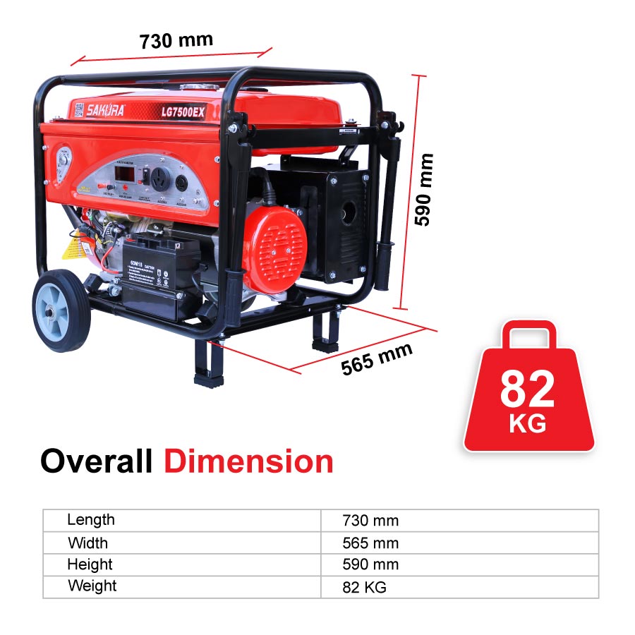 LG7500EX Sakura engine generator overall dimension